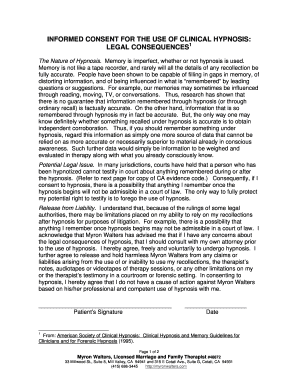 Informed Consent to Use Clinical Hypnosis Myron Walters