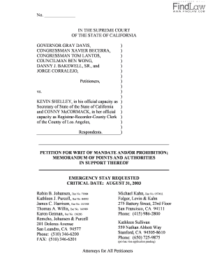 Davis V Shelley Petition for Writ of Mandate Aug 4,  Form