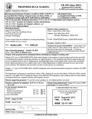 PROPOSED RULE MAKING CR 102 June Department of Dor Wa  Form