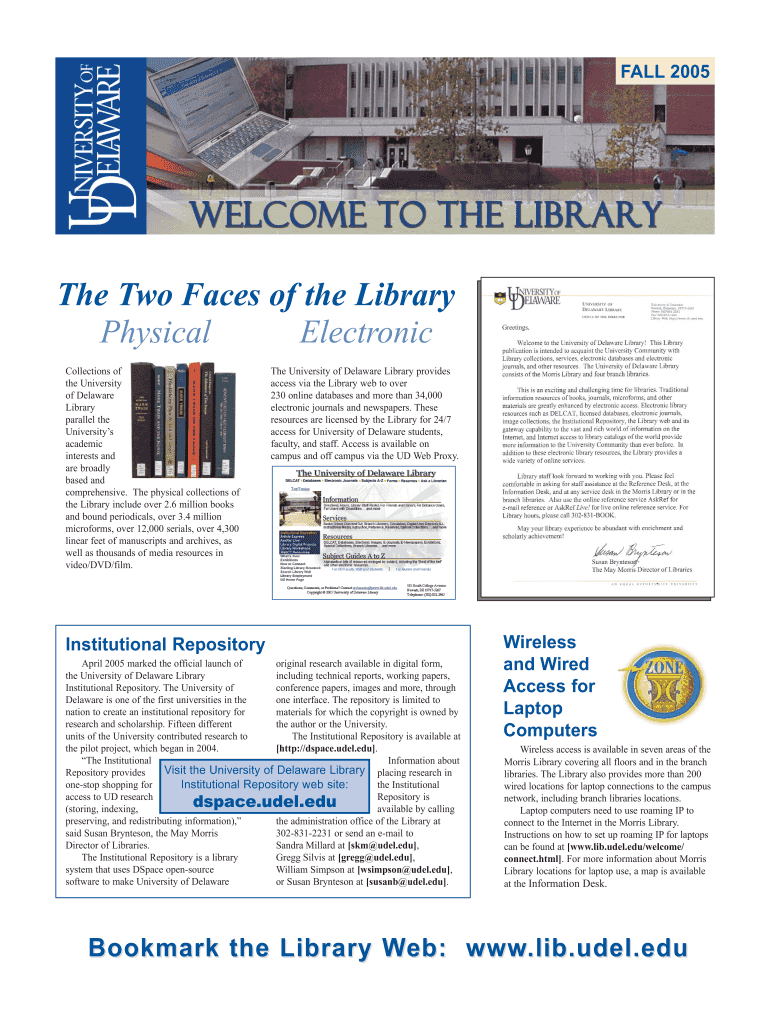 Welcome to Library FALL 05 Revised Qxp University of Delaware  Form