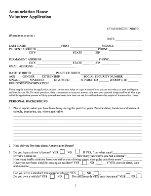 Annunciation House Volunteer Application  Form