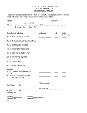 Alcohol &amp; Drug Counseling Certificate Application for Certificate Csudh  Form