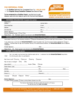 FAX REFERRAL FORM Vermont Department of Health Healthvermont