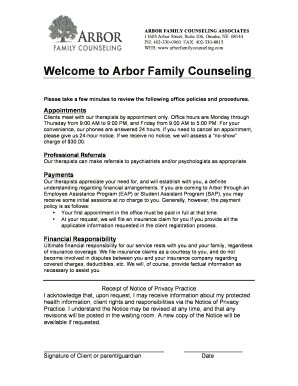 ARBOR FAMILY COUNSELING ASSOCIATES 11605 Arbor Street, Suite 106, Omaha, NE 68144 PH 402 330 0960 FAX 402 330 8815 WEB Www  Form