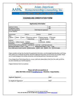 COUNSELING ORIENTATION FORM Asian American Aa Hc