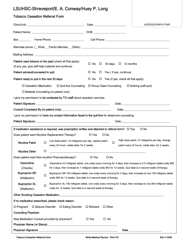 Cessation Medication Dosing Guidelines Lsuhospitals  Form