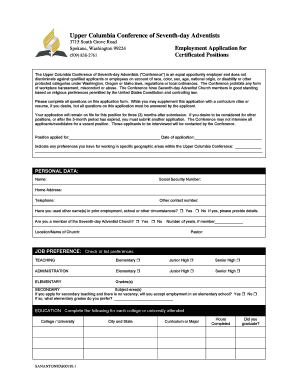 UCC TeacherCertified Position Application Upper Columbia  Form