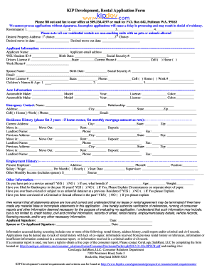 KIP Development, Rental Application  Form