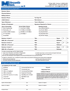 Business Banking Application to Apply for a Mercantile Bank  Form