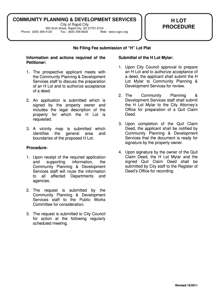 H LOT PROCEDURE City of Rapid City Rcgov  Form