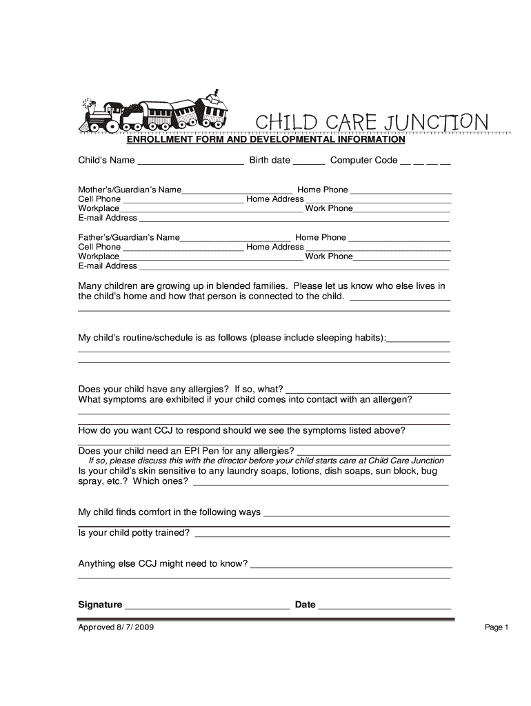 ENROLLMENT FORM and DEVELOPMENTAL INFORMATION