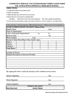 Community Service Verification Form PK Yonge Developmental