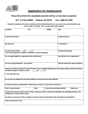 Application for Employment Achieving Collaborative Treatment  Form