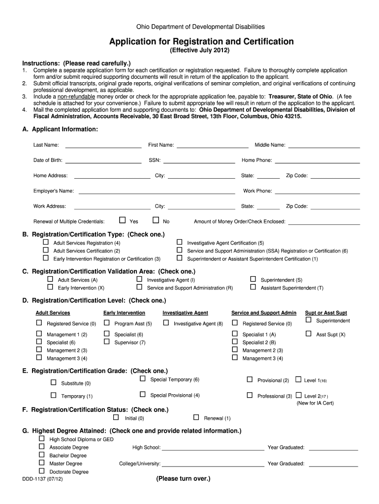 Application Form DODD Home State of Ohio Doddportal Dodd Ohio