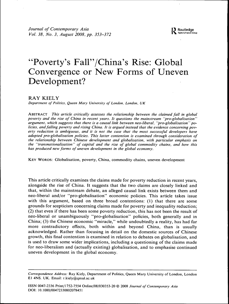 Global Convergence or New Forms of Uneven Development Econ Utah