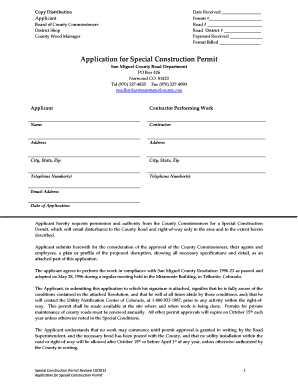 Special Construction Permit Application San Miguel County Sanmiguelcounty  Form