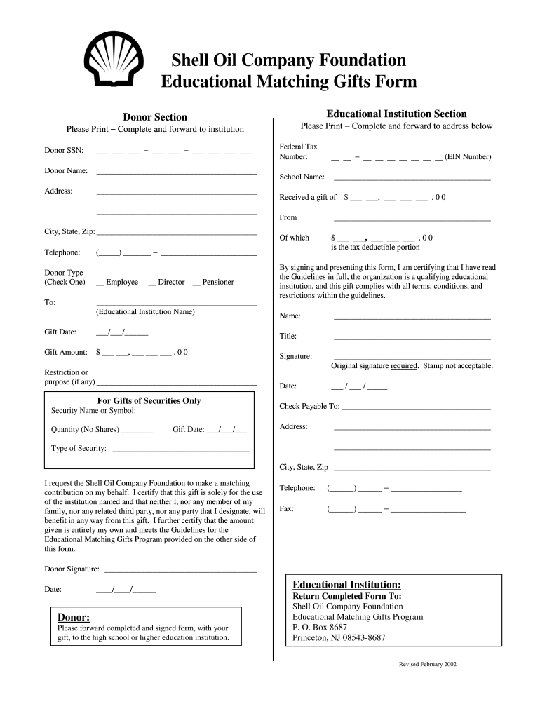 Get and Sign Shell Matching Gift Form 2002-2022