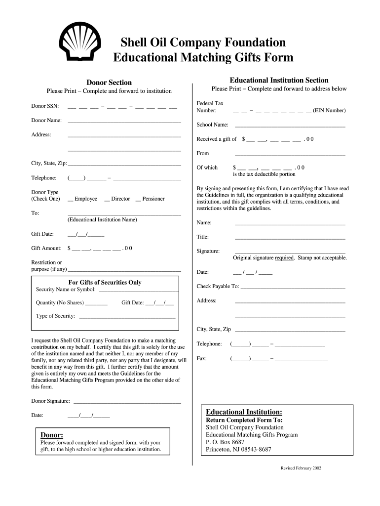  Shell Matching Gift Form 2002-2024