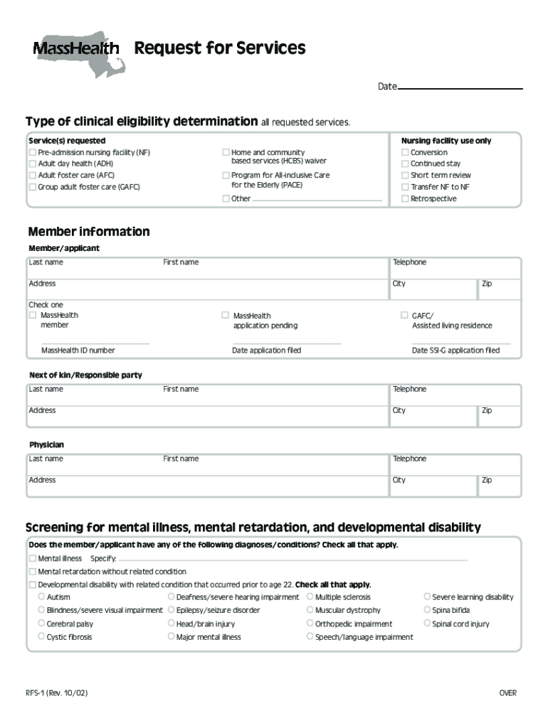  Masshealth Request for Services Form 2002-2024