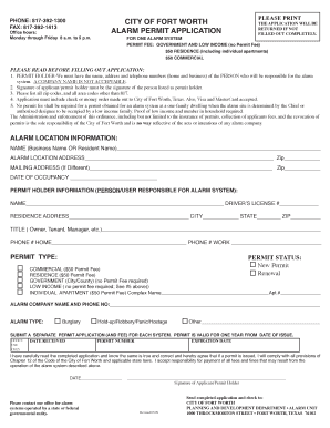 Fort Worth Alarm Permit  Form