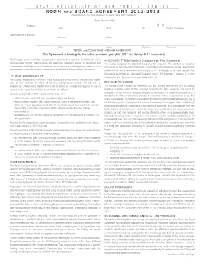 Room and Board Agreement Form 2012