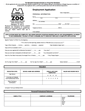 Memphis Zoo Application  Form