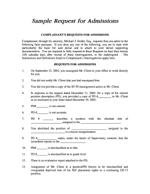 Request for Admissions  Form