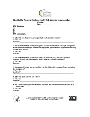 HWI Checklist for Planning Employee Health Risk Appraisal Implementation Office on Smoking and Health Cdc  Form