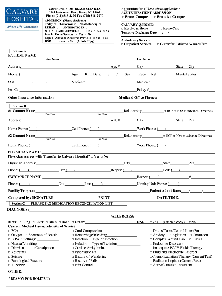 Hospital Admittance Form