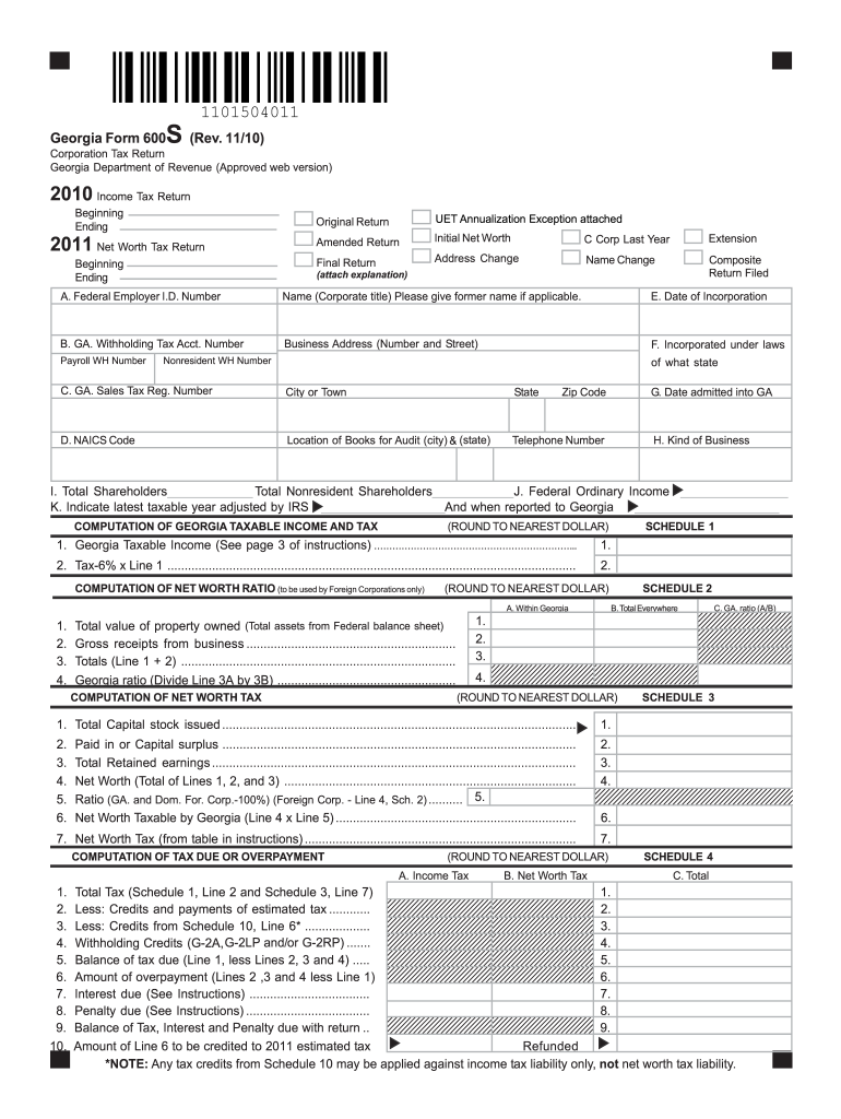  Georgia Form 600S Rev 1110 Georgia Department of Revenue Etax Dor Ga 2019