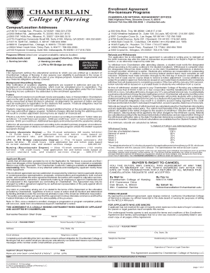 Enrollment Agreement Pre Licensure Programs Chamberlain Chamberlain  Form