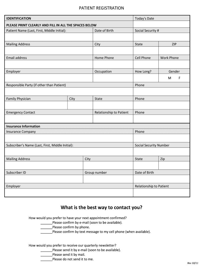 Dental Office Universal Patient Registration Forms