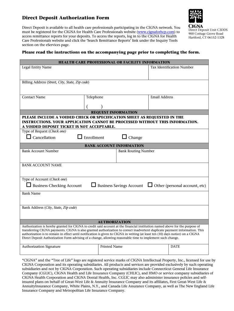 Cigna Direct Deposit Form