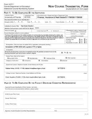 Florida Department of Education New Course Transmittal Form