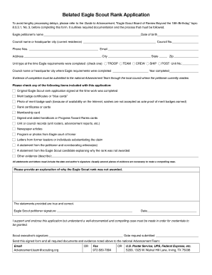 Belated Eagle Scout Rank Application Form