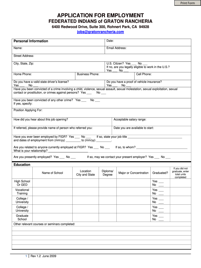  Federal Application for Employment 2009-2024