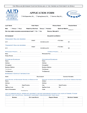 American University Application  Form