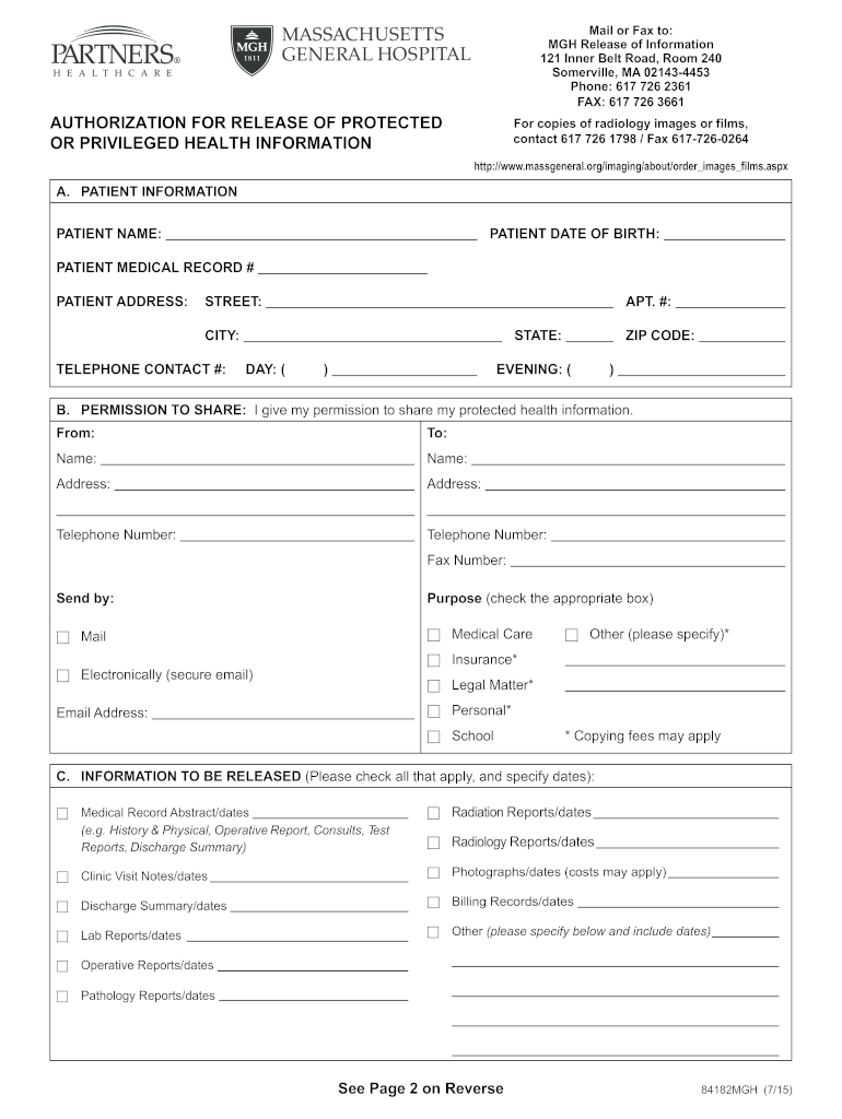  Mass General Hospital Medical Records Release Form 2015