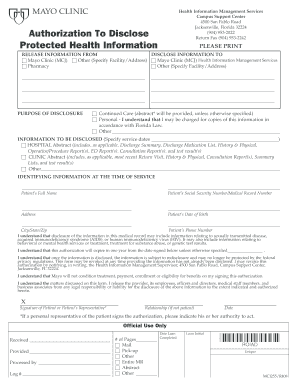  Authorization to Disclose Protected Health Information Mayo Clinic Mayoclinic 2008-2024