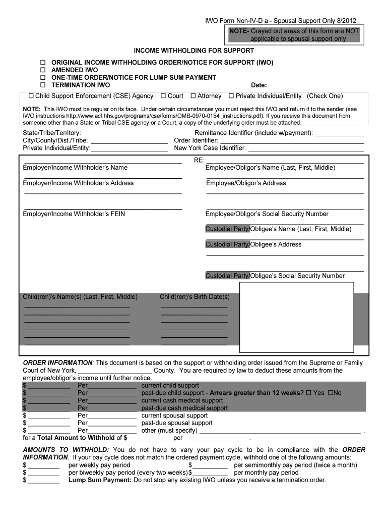  Income Withholding Order for Spousal Support Only Vs Form 2012-2024