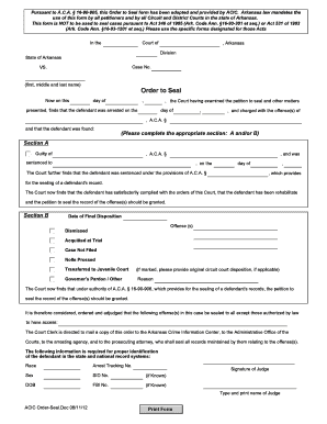 Fillable Arkansas Order to Seal  Form