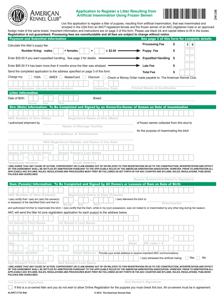 Kennel Club Frozen Semen Form