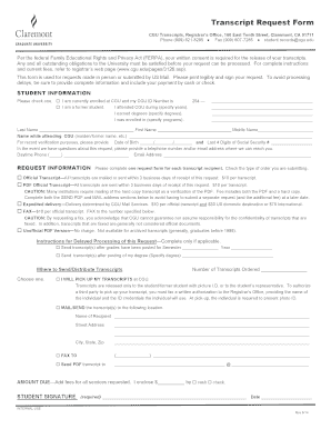  Transcript Request Form Claremont Graduate University Cgu 2014