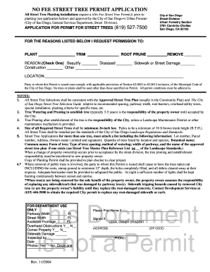 San Diego No Fee Street Tree Permit Form