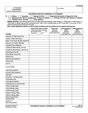 Child Holiday Schedule Attachement Form