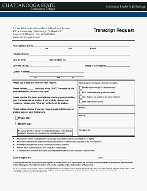 Chattanooga Transcript Request  Form