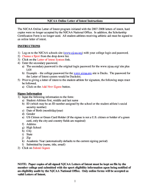 Njcaa Letter of Intent PDF  Form