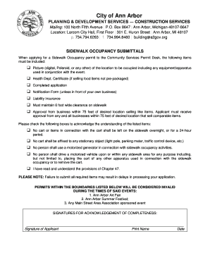 Sidewalk Occupancy Permit Ann Arbor Form