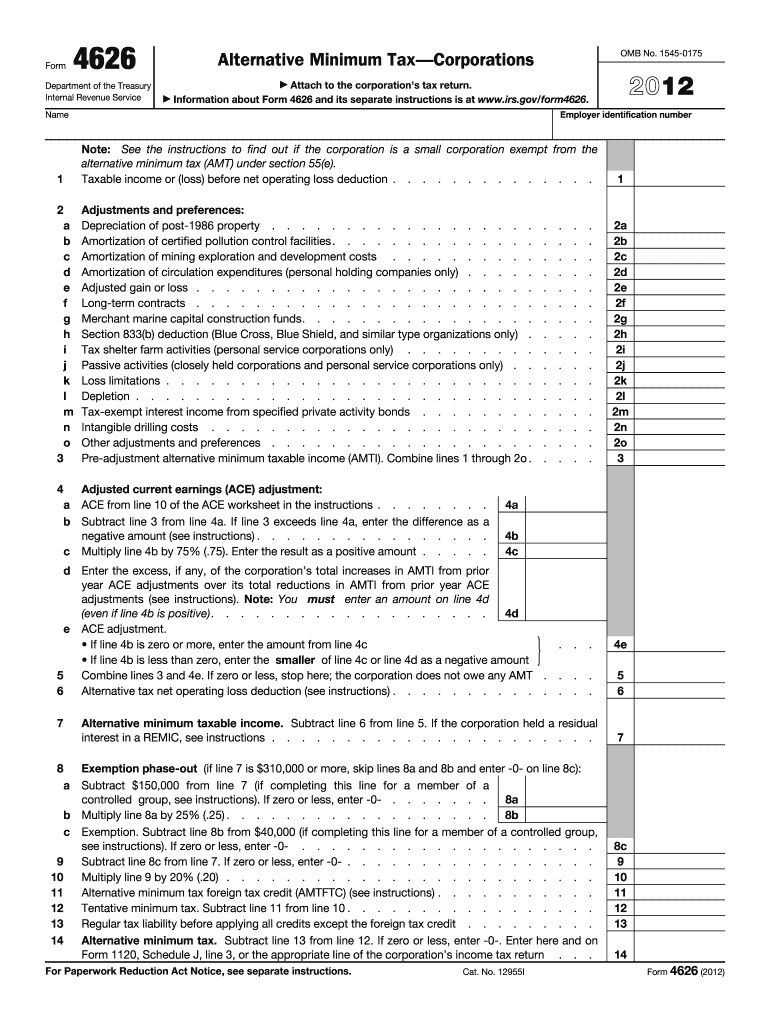  Irs Form 4626 2012