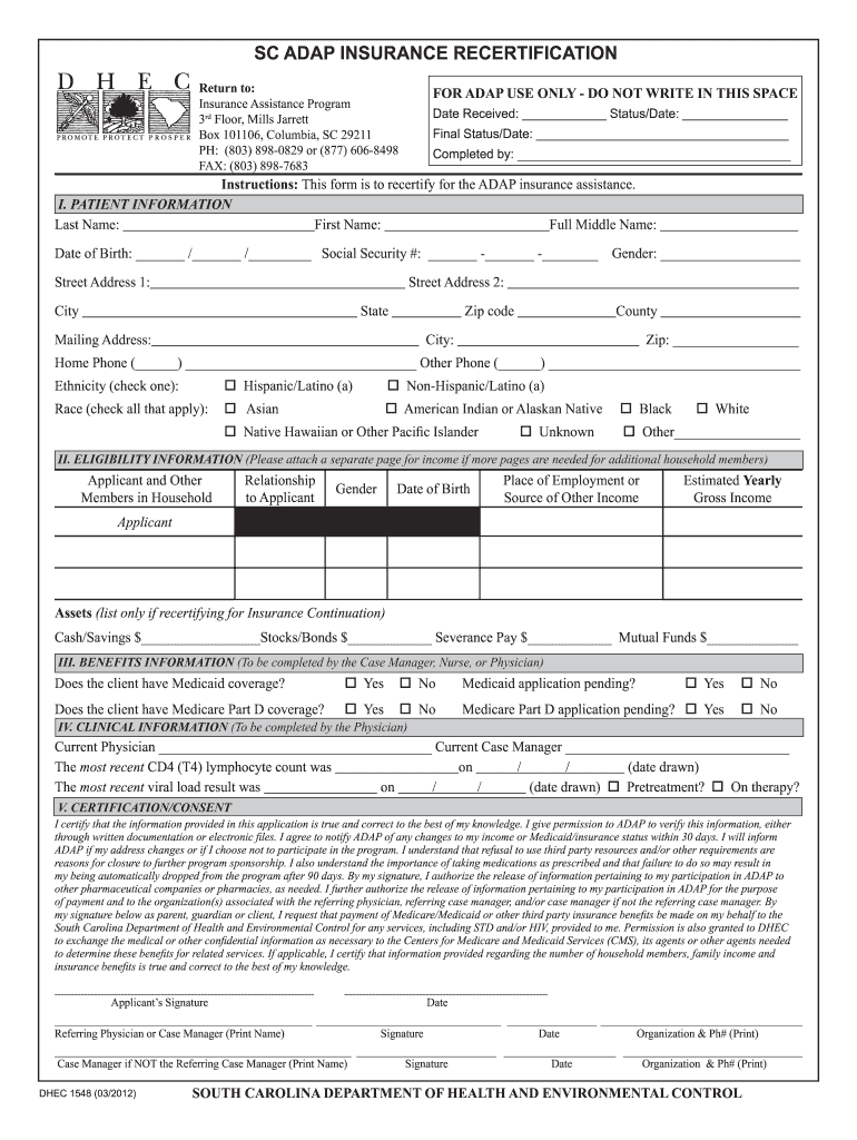  Adap Recertification Form Sc 2012-2024